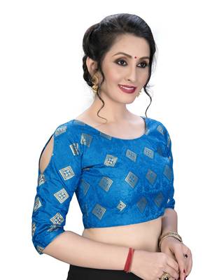 Blue  Women'S Embroiderey Jacquard Blouse 3