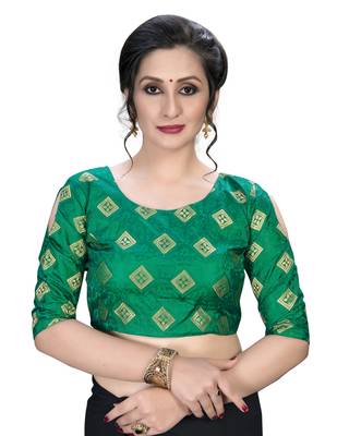Green  Women'S Embroiderey Jacquard Blouse 1