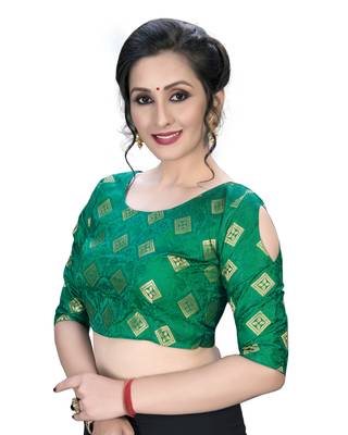 Green  Women'S Embroiderey Jacquard Blouse 4