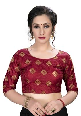 Maroon  Women'S Embroiderey Jacquard Blouse 1