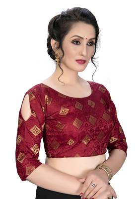 Maroon  Women'S Embroiderey Jacquard Blouse 3