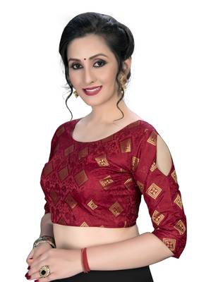 Maroon  Women'S Embroiderey Jacquard Blouse 4