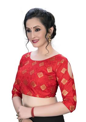 Red  Women'S Embroiderey Jacquard Blouse 4