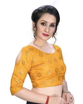 Yellow  Women'S Embroiderey Jacquard Blouse 3