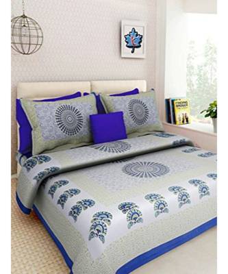 Blue & Grey Printed King Size Bedsheet with 2 Pillow Cover 1
