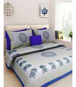 Blue & Grey Printed King Size Bedsheet with 2 Pillow Cover