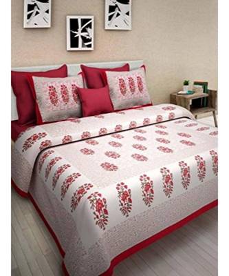 Red Printed King Size Bedsheet with 2 Pillow Cover 1