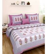 Pink Flower Print King Size Bedsheet with 2 Pillow Cover