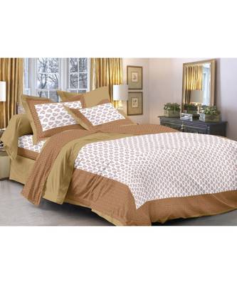 Brown & White Paisley Design King Size Bedsheet with 2 Pillow Cover 1