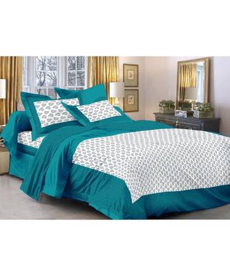 Teal & White Paisley Design King Size Bedsheet with 2 Pillow Cover 1