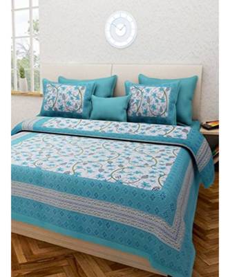 Blue Flower Print King Size Bedsheet with 2 Pillow Cover 1