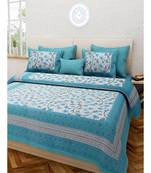 Blue Flower Print King Size Bedsheet with 2 Pillow Cover