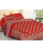 Red Printed Rajasthani King Size Bedsheet with 2 Pillow Cover