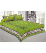 Green Flower Plant Design King Size Bedsheet with 2 Pillow Cover