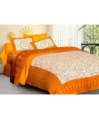 Mustard Cakri Print King Size Bedsheet with 2 Pillow Cover 1
