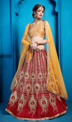 Maroon Zari And Thread Embroidered Art Silk Semi Stitched Bridal Lehenga 1