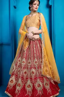 Maroon Zari And Thread Embroidered Art Silk Semi Stitched bridal lehenga