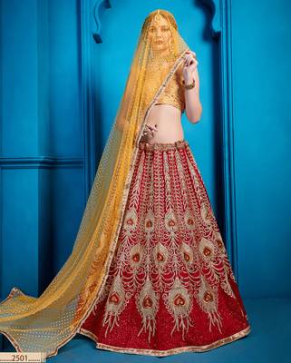 Maroon Zari And Thread Embroidered Art Silk Semi Stitched Bridal Lehenga 2