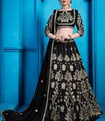 Black Zari Embroidered Art Silk Semi Stitched Bridal Lehenga