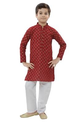 Red printed cotton boys-kurta-pyjama 1