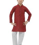 Red printed cotton boys-kurta-pyjama