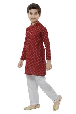 Red printed cotton boys-kurta-pyjama 2