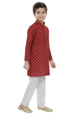 Red printed cotton boys-kurta-pyjama 3