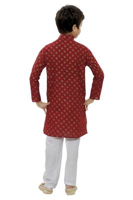 Red printed cotton boys-kurta-pyjama 4