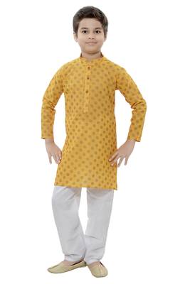 Yellow printed cotton boys-kurta-pyjama 1