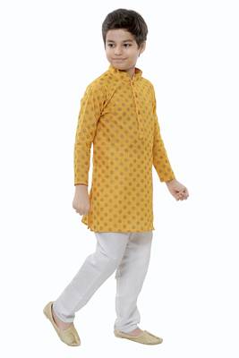 Yellow printed cotton boys-kurta-pyjama 2
