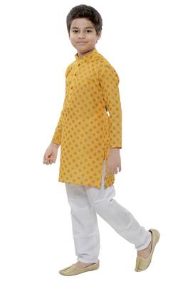 Yellow printed cotton boys-kurta-pyjama 3