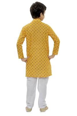 Yellow printed cotton boys-kurta-pyjama 4