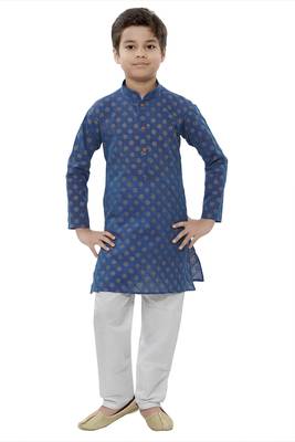 Blue printed cotton boys-kurta-pyjama 1