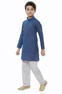 Blue printed cotton boys-kurta-pyjama 3