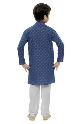 Blue printed cotton boys-kurta-pyjama 4