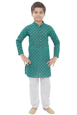 Green printed cotton boys-kurta-pyjama 1