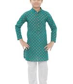 Green printed cotton boys-kurta-pyjama