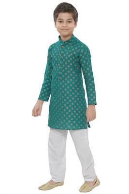 Green printed cotton boys-kurta-pyjama 2