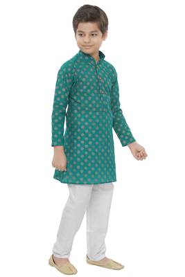 Green printed cotton boys-kurta-pyjama 3