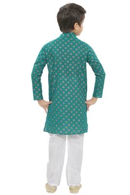 Green printed cotton boys-kurta-pyjama 4