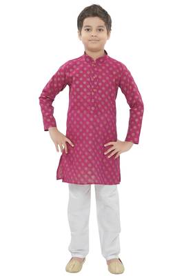 Pink printed cotton boys-kurta-pyjama 1