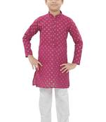 Pink printed cotton boys-kurta-pyjama
