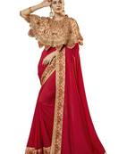 Red Embroidered Cotton Silk Saree With Blouse