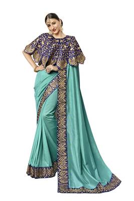 Blue Embroidered Cotton Silk Saree With Blouse 1