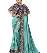 Blue Embroidered Cotton Silk Saree With Blouse