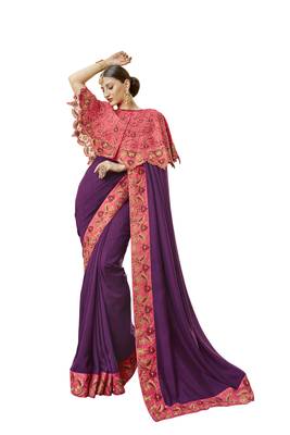 Purple Embroidered Cotton Silk Saree With Blouse 1