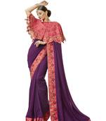 Purple Embroidered Cotton Silk Saree With Blouse