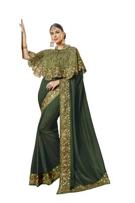 Green Embroidered Cotton Silk Saree With Blouse 1