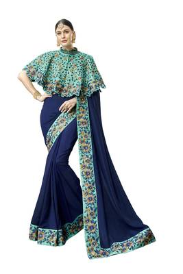 Blue Embroidered Cotton Silk Saree With Blouse 1