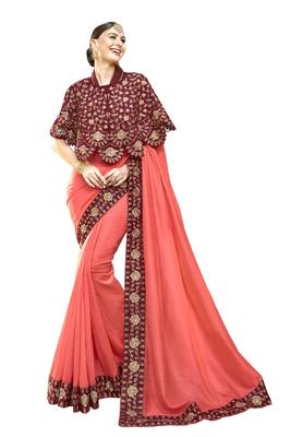 Peach Embroidered Cotton Silk Saree With Blouse 1